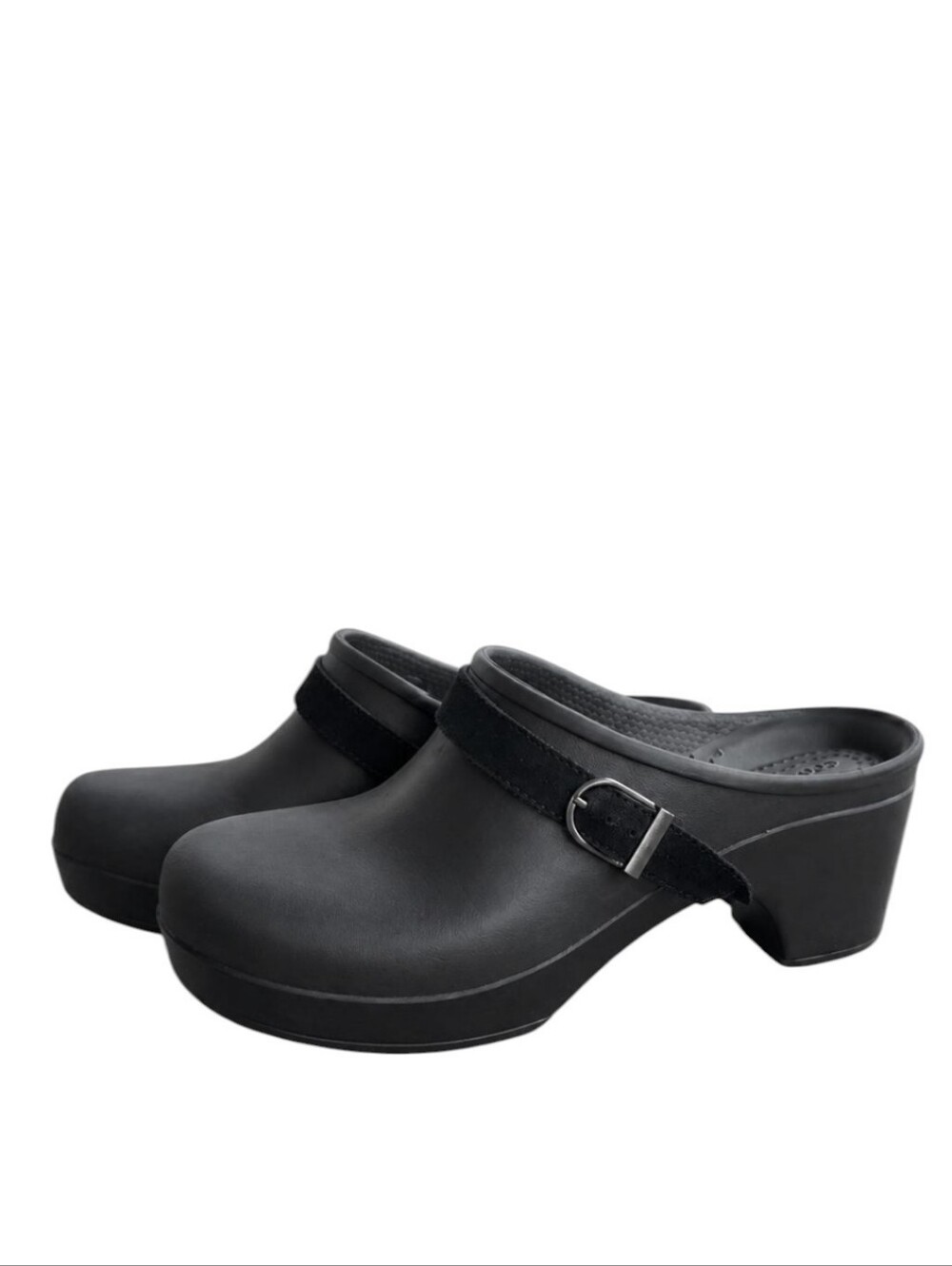 CROCS Women's Black Mules with Suede Strap And Buckle